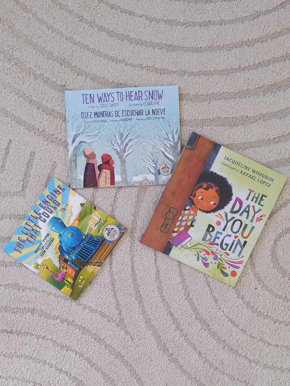 3 Book Bundle - The Day You Begin, Ten Ways To Hear Snow, The Little Engine
